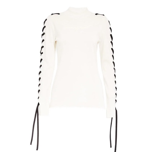SPORTMAX White Sweater with Black Lace-Up Sleeves - Picture 5 of 9